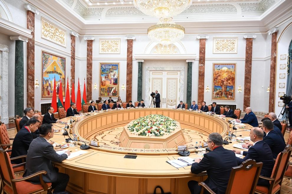 Chinese Premier Li Qiang meets with Belarusian President Alexander Lukashenko at the Palace of Independence in Minsk, Belarus,